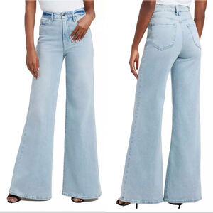 Good American Good Waist Palazzo Wide Leg Jeans Size 10 Tall Light Wash